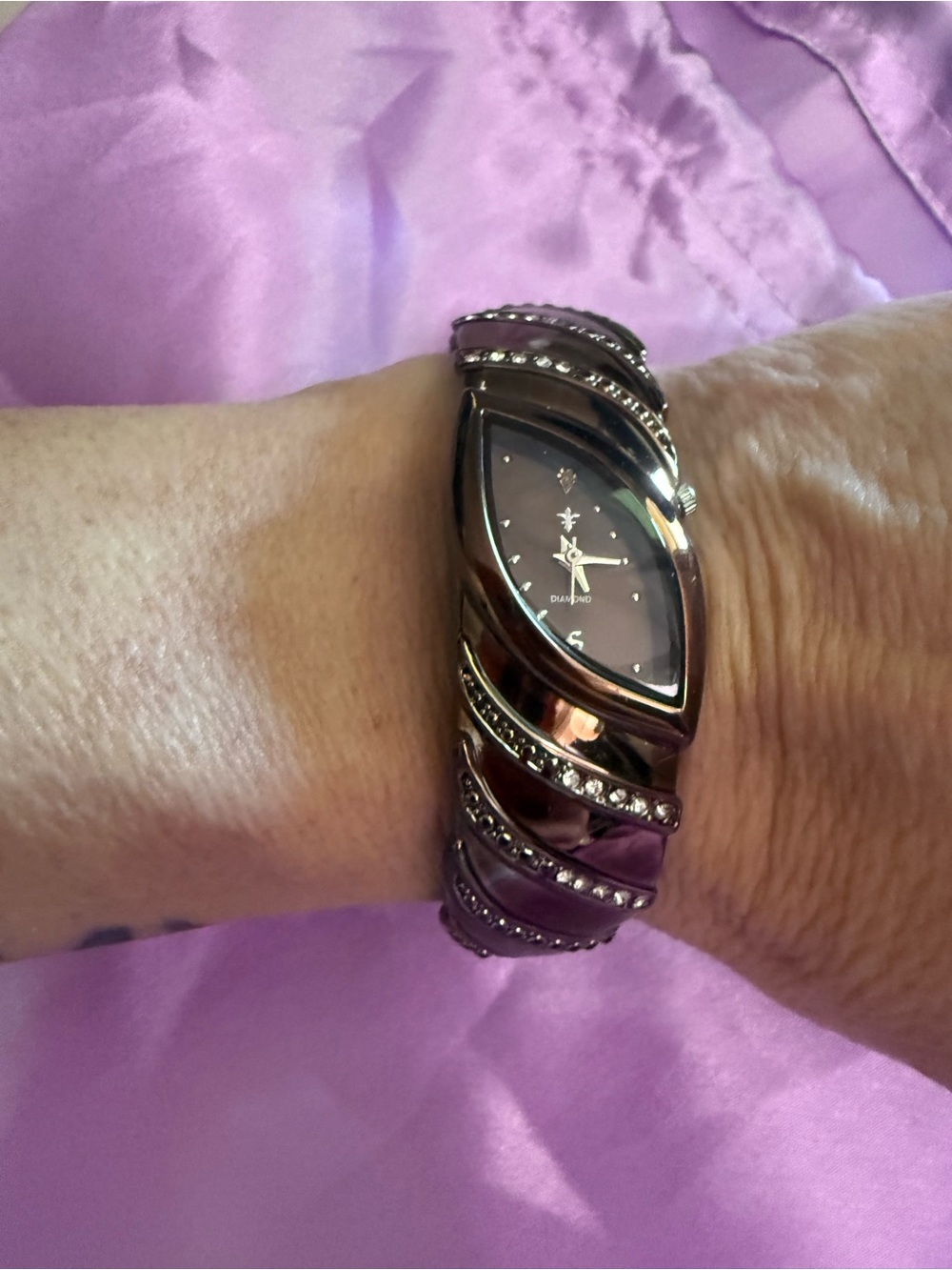 Faux-Twist Bangle Watch with Crystal Accents - Bronze colored